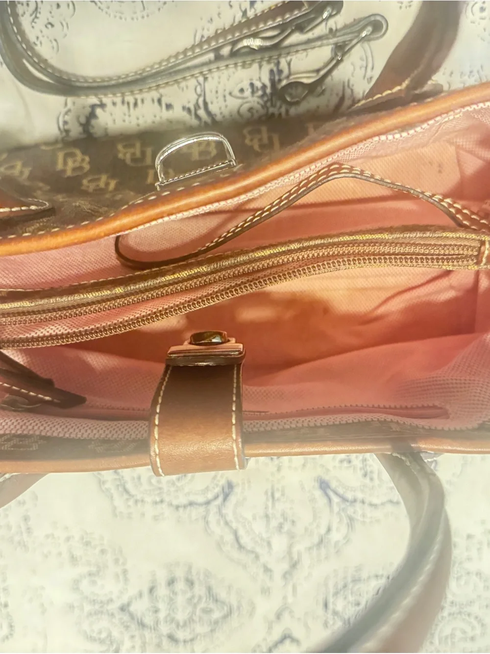 Dooney & Bourke Vintage Brown Monogram Jacquard Leather Satchel - Picture 4 of 11